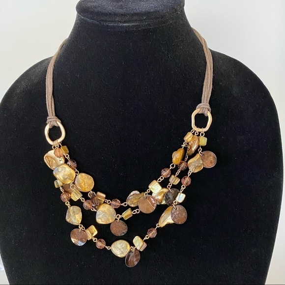 Necklace Brown Shells and Beads 3 Layers Boho  Bohemian 18”+ 3” - Picture 1 of 10